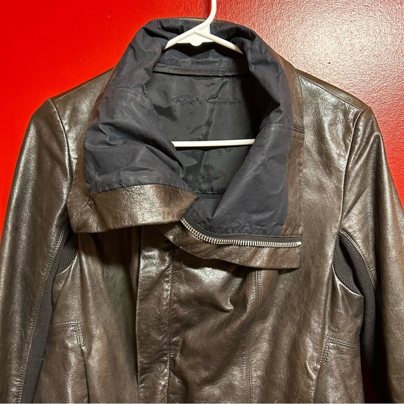 RICK OWENS METALLIC NASKA LEATHER BIKER JACKET - Picture 3 of 8